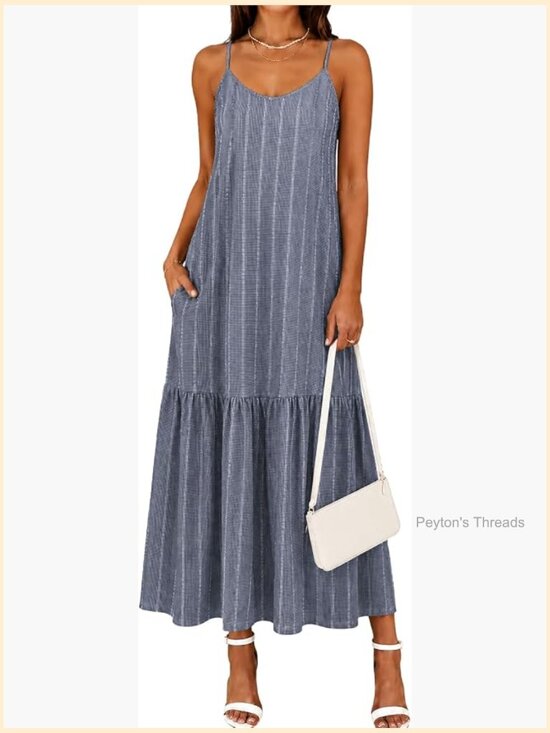 Dresses & Skirts - Spaghetti Strap Maxi Dress with Pocket Casual Printed Ruffle Hem Long Dress